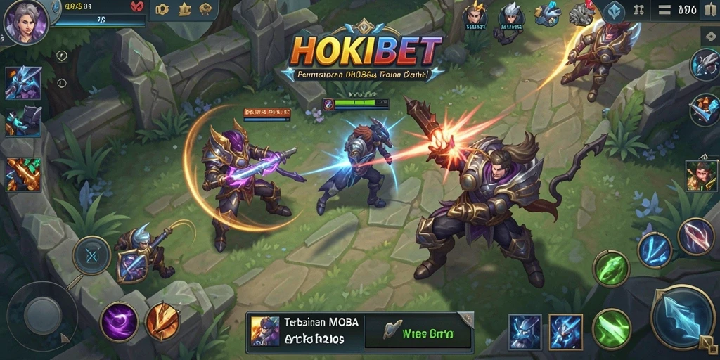 Screenshot gameplay HOKIBET menampilkan aksi seru para hero di arena.
