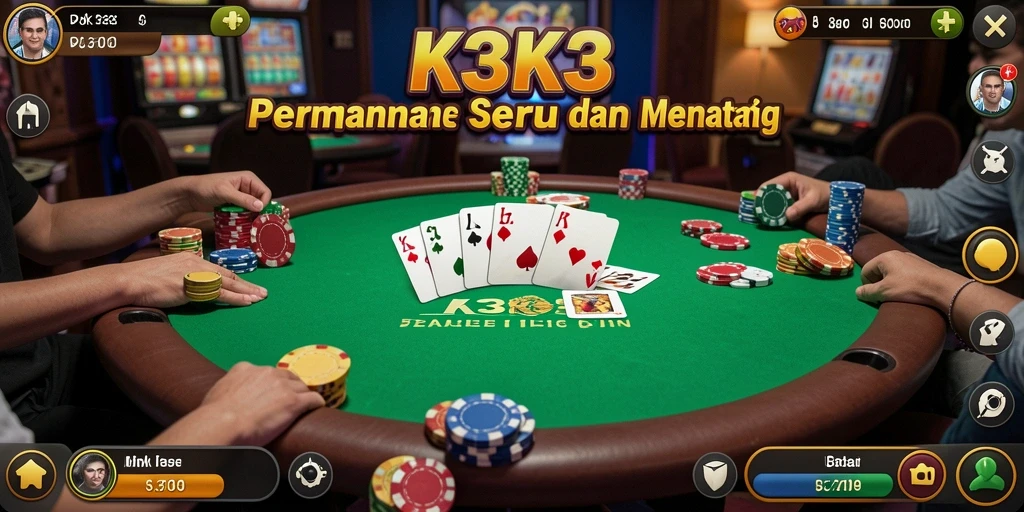 Screenshot gameplay poker K3K3 dengan pemain bersaing.