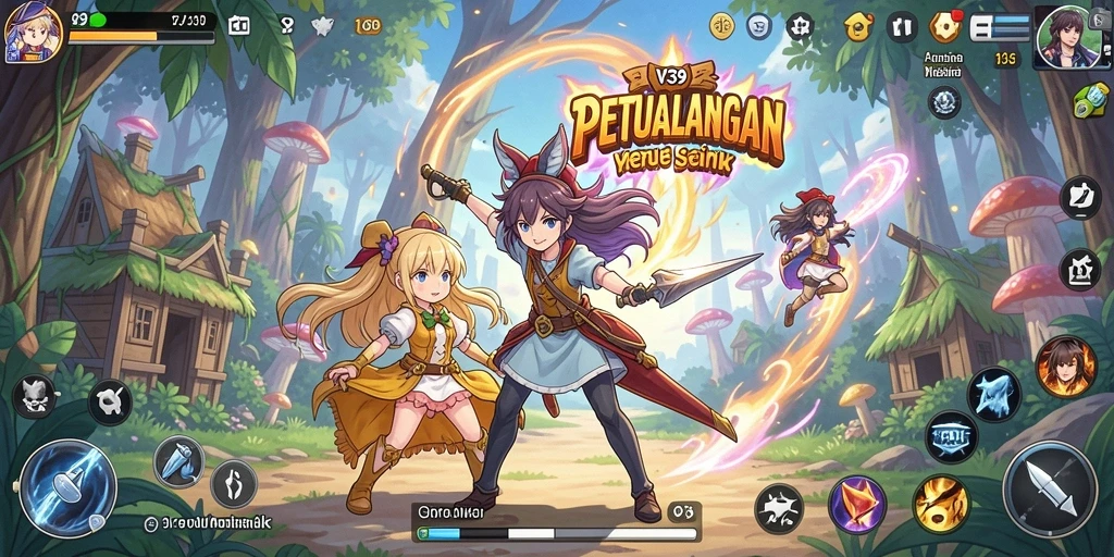 Screenshot V39 menampilkan karakter anime dalam pertempuran yang seru dan mendebarkan.